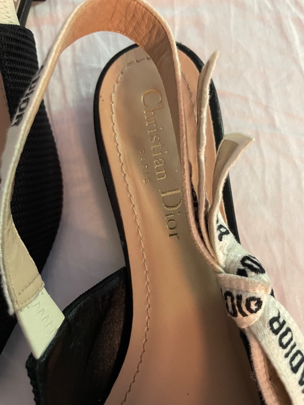 $990 Christian Dior Black Technical Canvas Ribbon J Adior Slingback Flats Sz 37 - Picture 4 of 16
